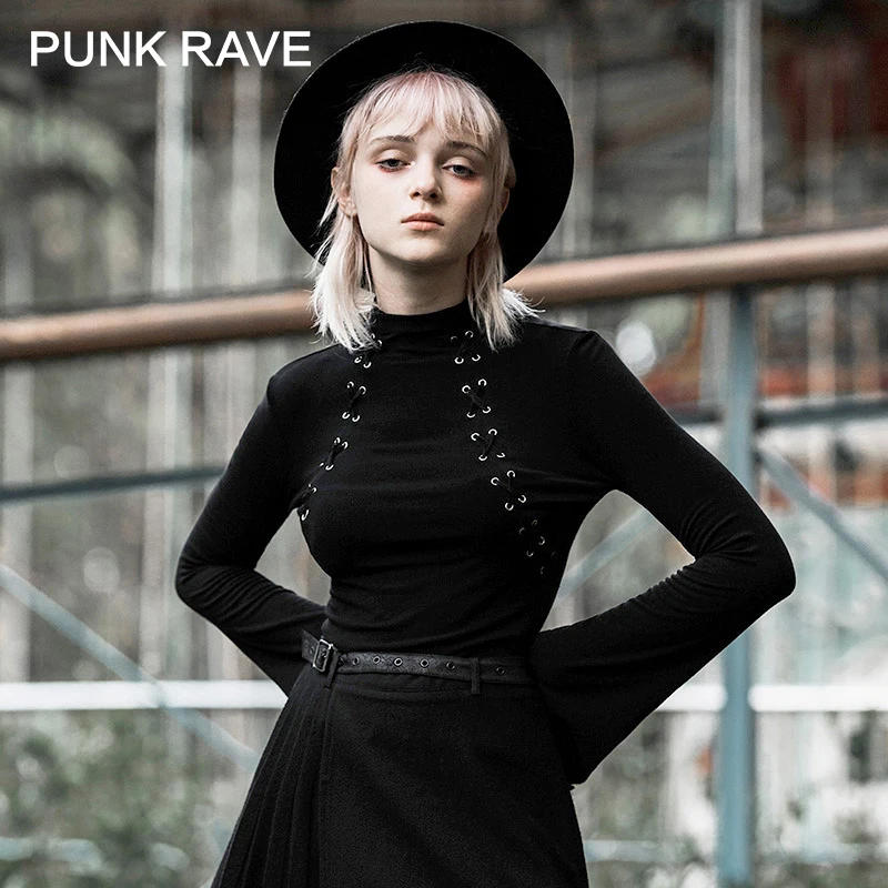 Женская футболка с длинным рукавом готическая Черная в стиле панк рейва высоким
