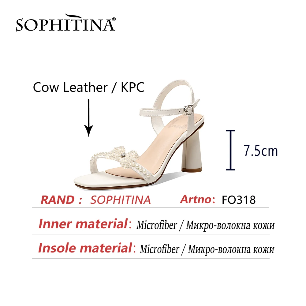 

SOPHITINA Sweet Style Flower Women Shoes Sandals Summer Pearl New High Heel Party Square Toe Real Leather Modern Shoes FO318