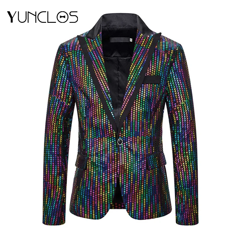 Хит блестящий Блейзер однобортный с блестками сценический костюм певец для