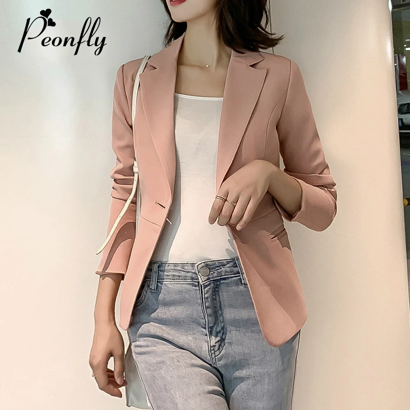 PEONFLY 2019 женcкое вечернее Розовый Красный блейзер с длинными рукавами пальто для