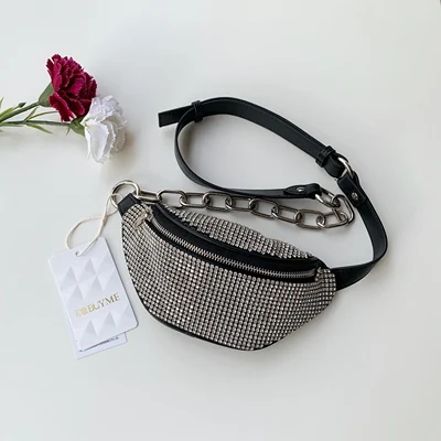 S - White Rhinestone Натуральная кожа горный хрусталь кристалл Кроссбоди сумки на плечо поясная сумка нагрудная талия пояс женские сумки - Цвет: S - White Rhinestone