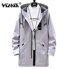 Мужская ветровка, черная Повседневная Длинная Куртка с капюшоном и карманами, осень 2020, размера плюс