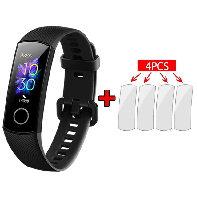 Black Add 4pcs Film Huawei Honor Band 5 Смарт-браслет, Оксиметр крови, кислород, волшебный цвет, сенсорный экран, плавающий ход, обнаружение пульса, сна, сна - Цвет: Black Add 4pcs Film