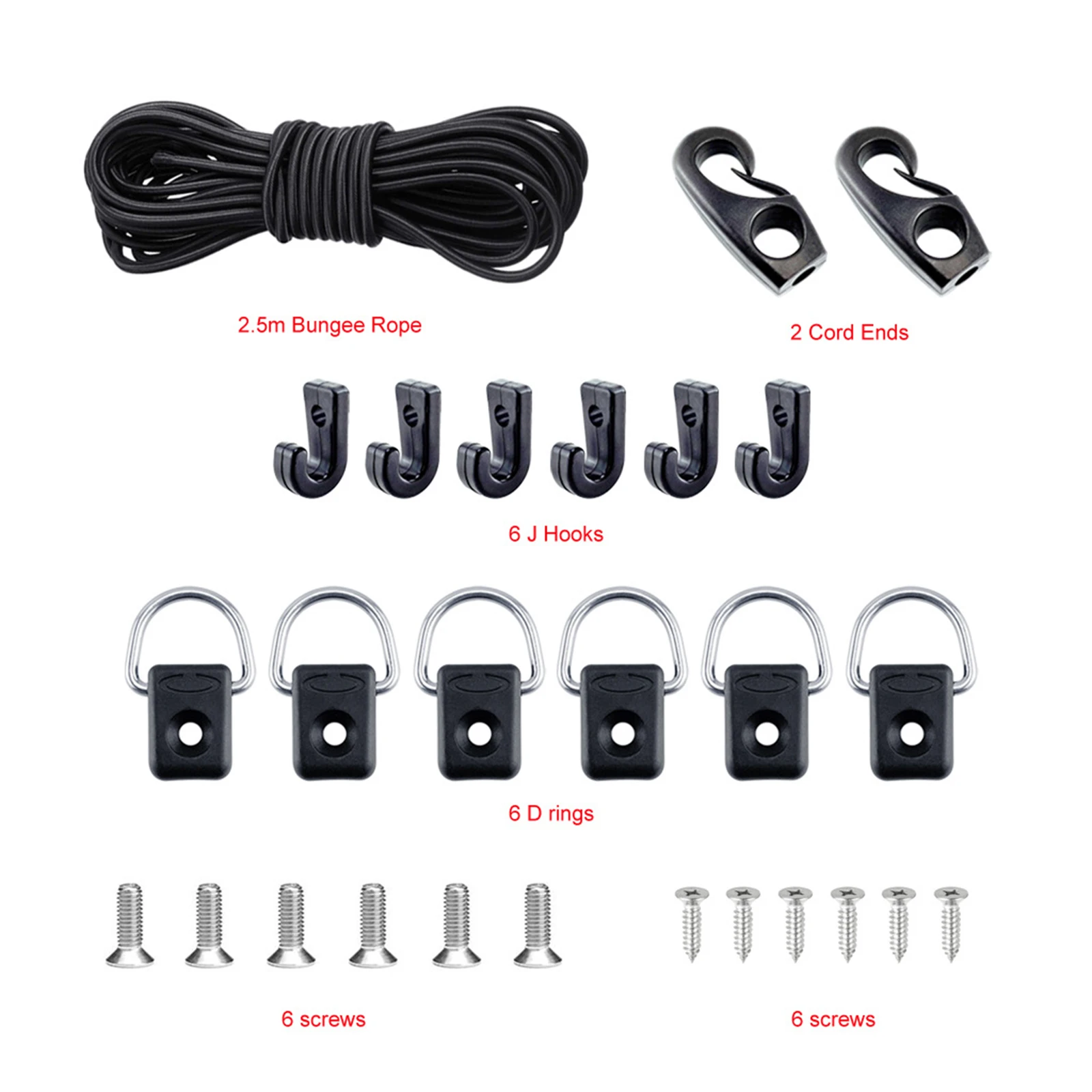 

Kayak Deck Rigging Kit w/ Bungee Cord Ends D-Circle with 304 M6 Screw for Boat Accessory Outfitting Fishing Camping Kit