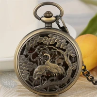 vivid double crane bronze mechanical pocket watch manual pendant pocket clock hand winding antique watch gifts male