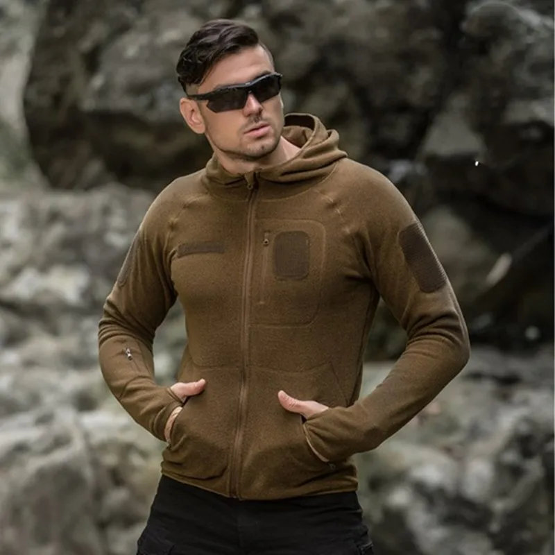 Hot Spring Tactical Training Fleece Jacket Outdoor Cardigan Hooded Sweater Men Camping Hiking Fishing Hunting Coat Sport Clothes | Спорт и