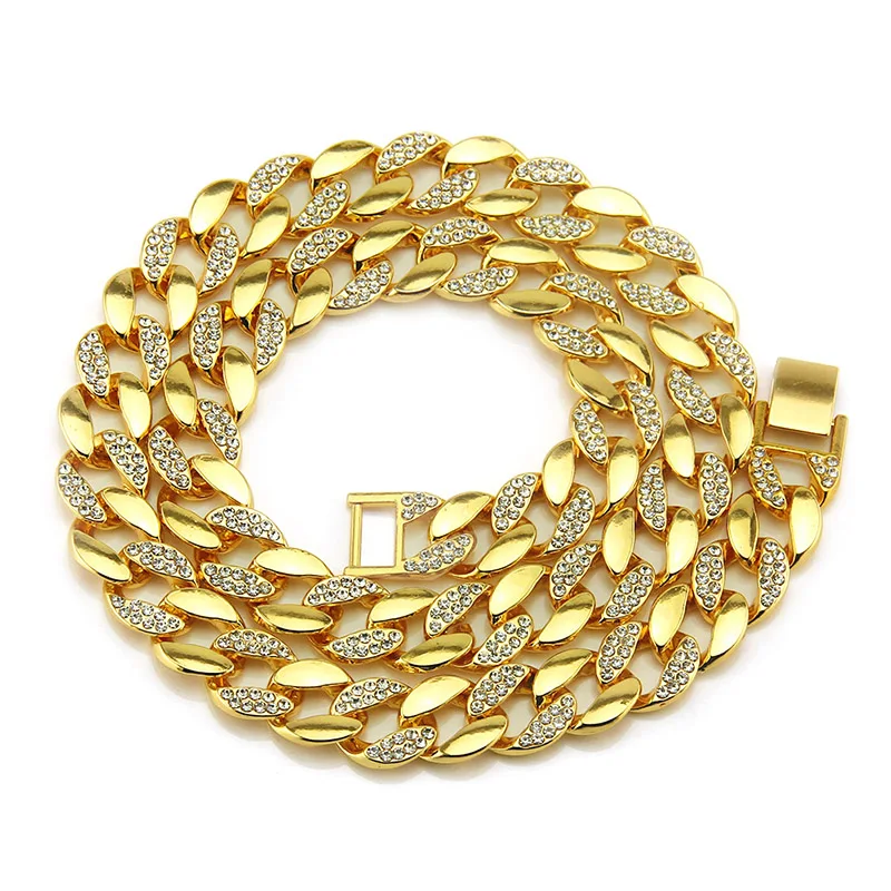 

16"-30" Hip Hop Half Rhinestones Paved Bling Iced Out Round Cuban Miami Link Chain Necklaces Men Male Rapper Jewelry Gifts
