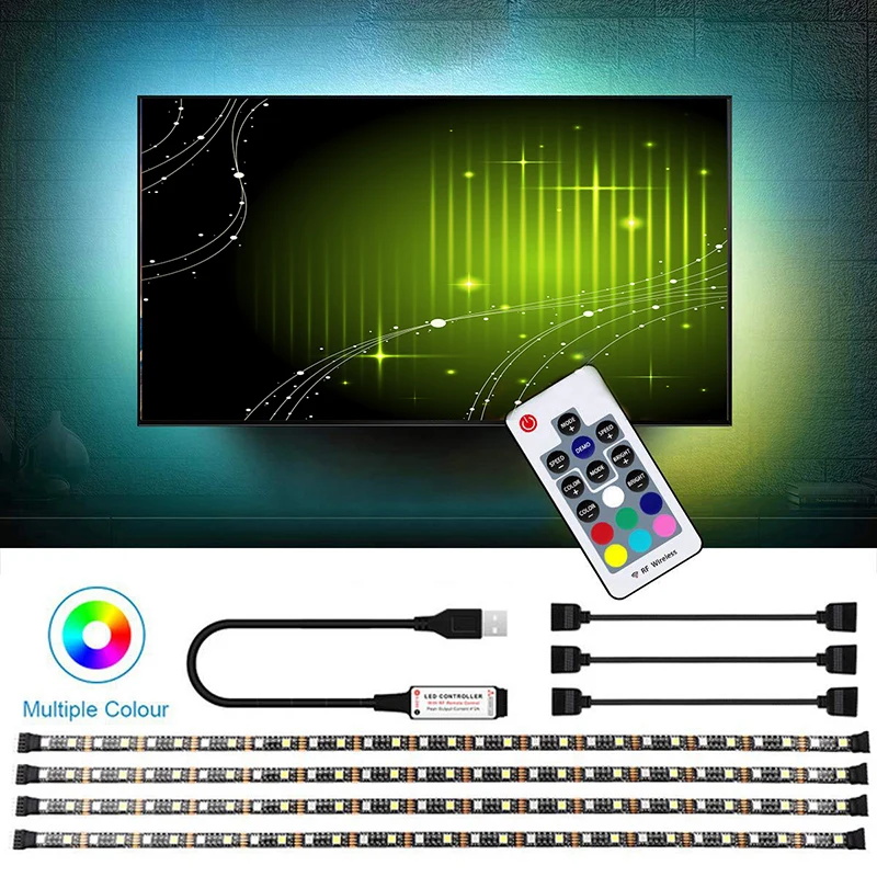 0 5 м/1 м/2 м набор USB Светодиодная лента 5050 RGB ТВ фоновая подсветка комплект с ИК РФ