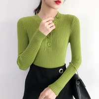 sweater female 2020 new style for autumn bottoming shirt v neck long sleeve slim sweater pullover breasted solid color shirt