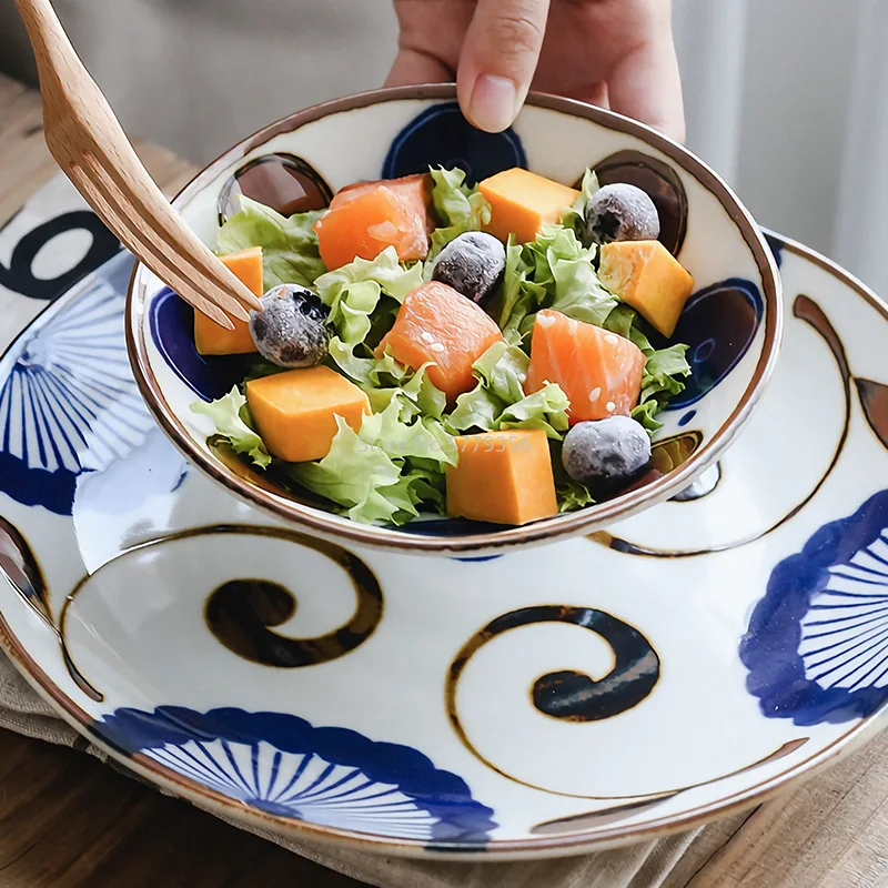 

New Japan Creative Retro Design Handmade High-quality Practical Ceramic Tableware Household Shallow Bowls for Eating Rice Bowls