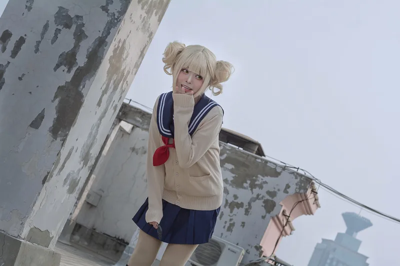 

Anime My Hero Academia Himiko Toga Sailor Suit Jk School Uniform Women Cosplay Costume Cardigan Shirt Skirt Bow tie
