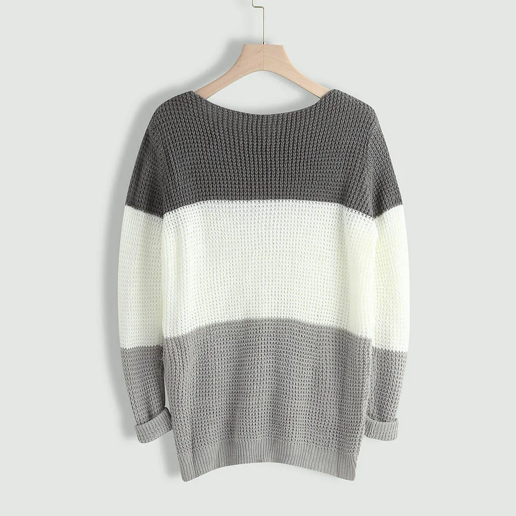 Женский вязаный свитер с круглым вырезом повседневный Свободный Топ длинным