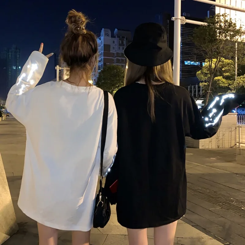 Модная новая светящаяся футболка модная Женская Осенняя Свободная Повседневная