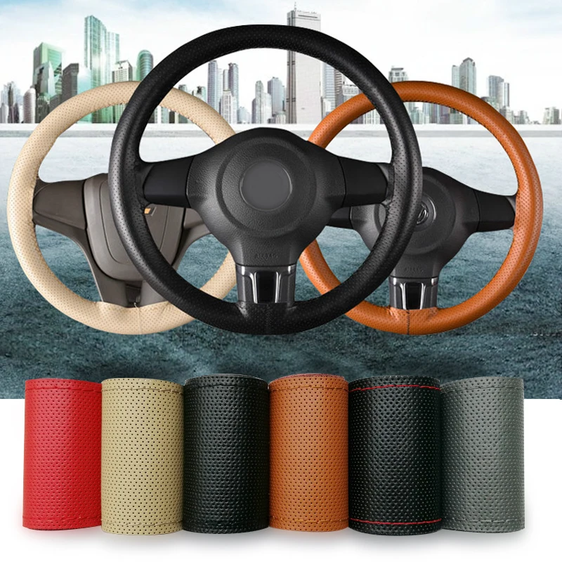 Чехол на руль из натуральной кожи для автомобиля нескользящий ручного шитья