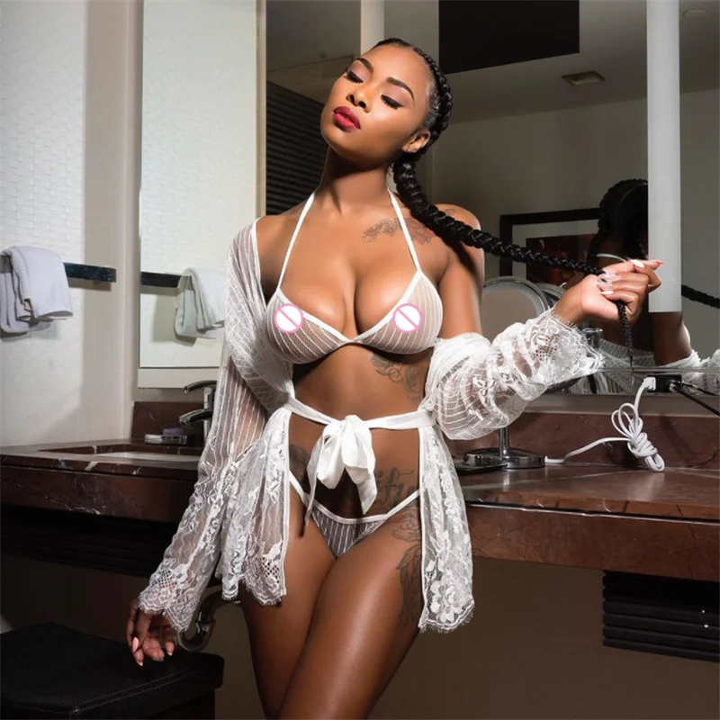 

Sexy Lace Woman Pajamas Bandage Nightdress Nightgown Underwear Set Pajamas Sexy See-Through Suit Bathrobe Bikini Thong