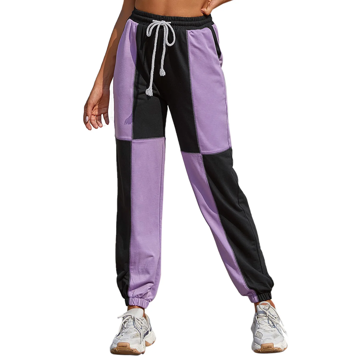 

Women's European And American Retro INS Wind Straight Leg Pants Color Matching Casual Pants High Waist Sports Trousers