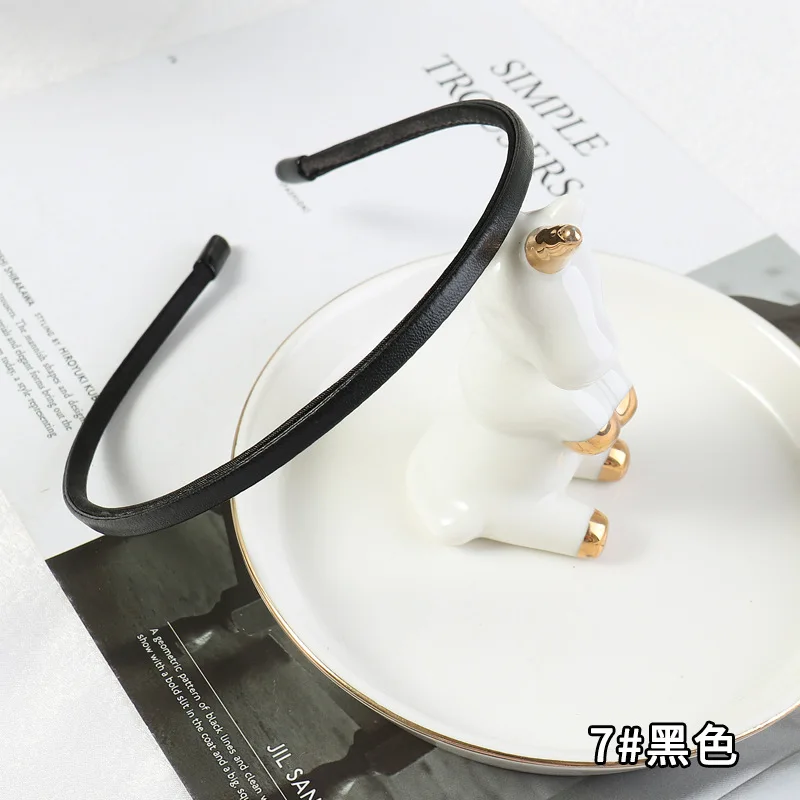 Обруч для волос из ПУ кожи Женский винтажный простой тонкий однотонный ободок