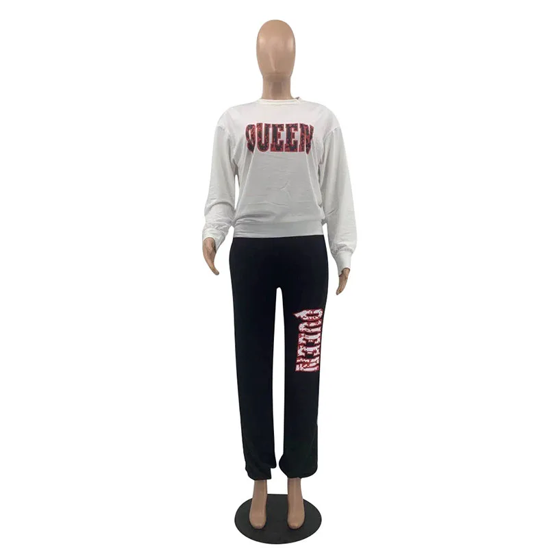 

T-shirt Trousers 2-piece Set Women's Casual Suit Letter Print Long-sleeved Top Sweatpants Two-piece Suit
