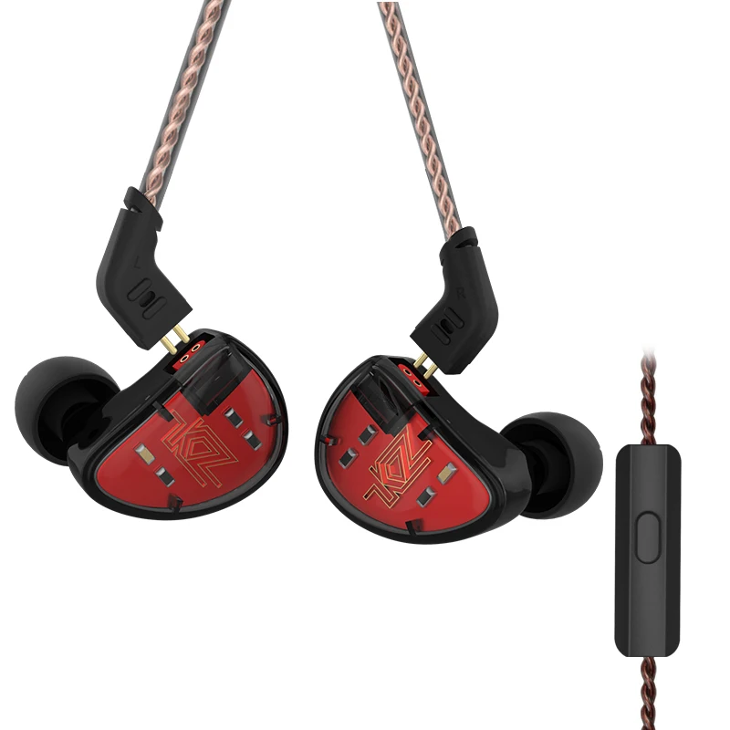 Плотным верхним ворсом KZ AS10 5BA Hi-Fi стерео наушники-вкладыши высокого Разрешение вкладыши Наушники с 0,75 мм 2 контактный кабель пять излучателю с уравновешенным якорем - Цвет: Red with Mic