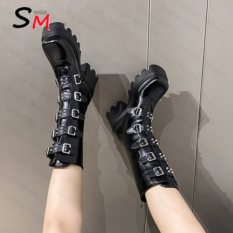 

Motorcycle Boots Fashion High Heels Platform High Boots 2022 Winter Designer New Pumps Non-slip Snow Warm Oxford Woman Shoes