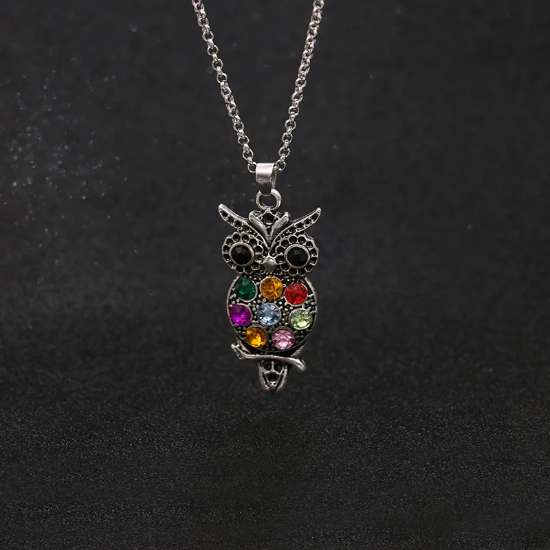 JAKONGO античная серебряная подвеска в виде совы с кристаллами Длинная цепочка