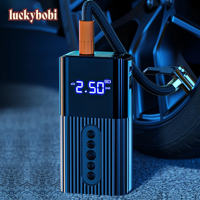 

Luckybobi Car Air Compressor Inflator Pump LED Lamp For Car Motorcycle Bicycle Tire Inflatable Wireless Electric Smart Air Pump