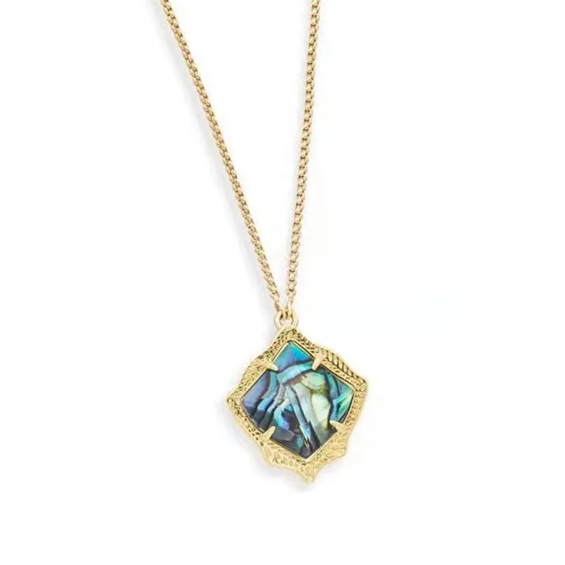 

Mifeiya Fashion Geometric Rhombus Colorful Shell Pendant Necklace Gold Plated Long Chain for Women Party Jewelry