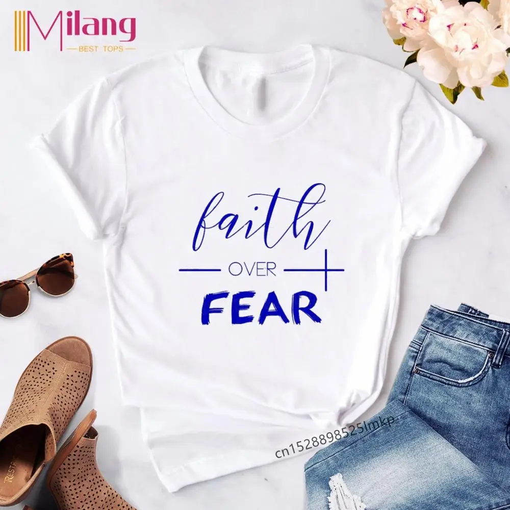 Faith Over Fear футболка для христианина религия одежда женщин вера рубашка
