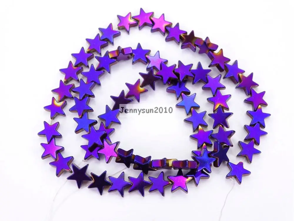 

Natural 10mm Metallic Purple Hematite Gems stone Flat Star Beads 16'' for Jewelry Making Crafts 10 Strands/Pack