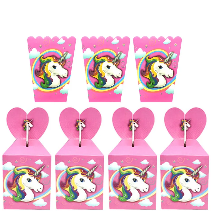 

Disney Pink Unicorn Party Supplies Candy+popcorn Box Baby Shower Birthday Party Decor Cartoon Kids Birthday Paper Gift Boxes