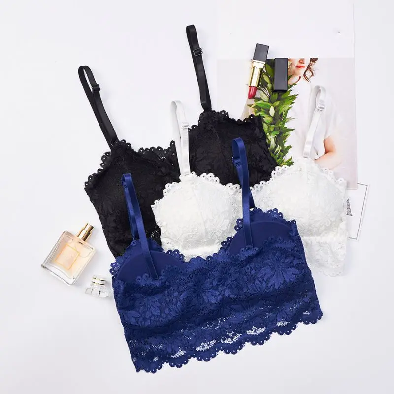Женский кружевной бюстгальтер однотонный без косточек на груди нижнее белье для