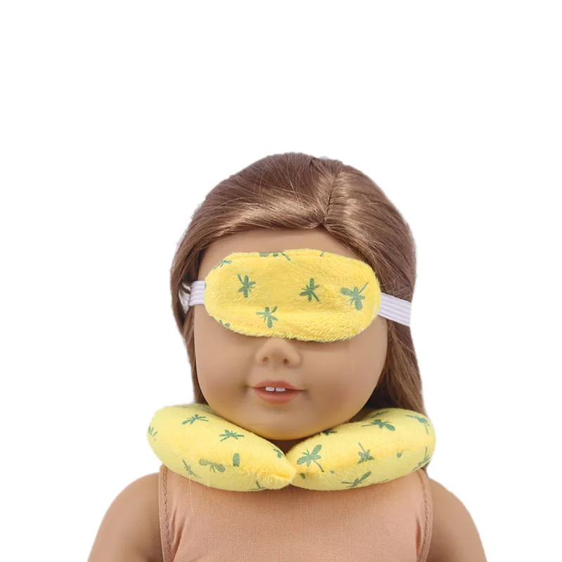 

Luckydoll Cotton U-shaped Pillow + Blindfold For 18 Inch American&43Cm Baby New Born Doll Accessories Girl`s Generation , Gift