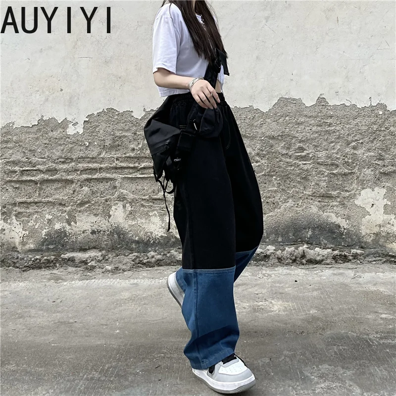 

Women's Jeans 2021 New Y2K Streetwear Vintage Elastic High Waist Wide Leg Pants Harajuku Splicing Straight Baggy Denim Trouser