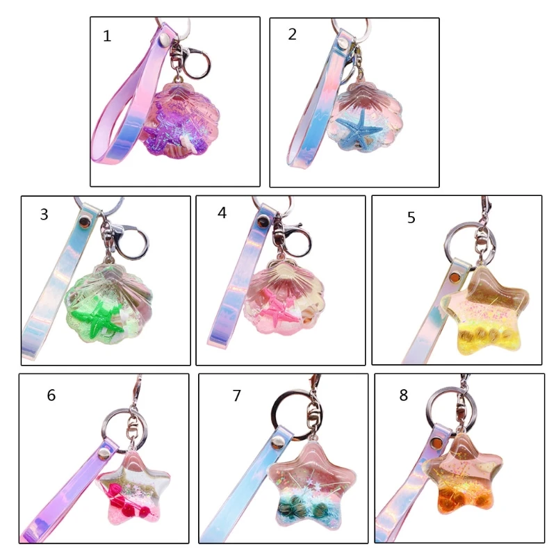 

Keychain Fashion Stereo key Ring Creative Mobile Phone Bag Car Pendant Keychain Transparent Cute Scallops Star Shaped G