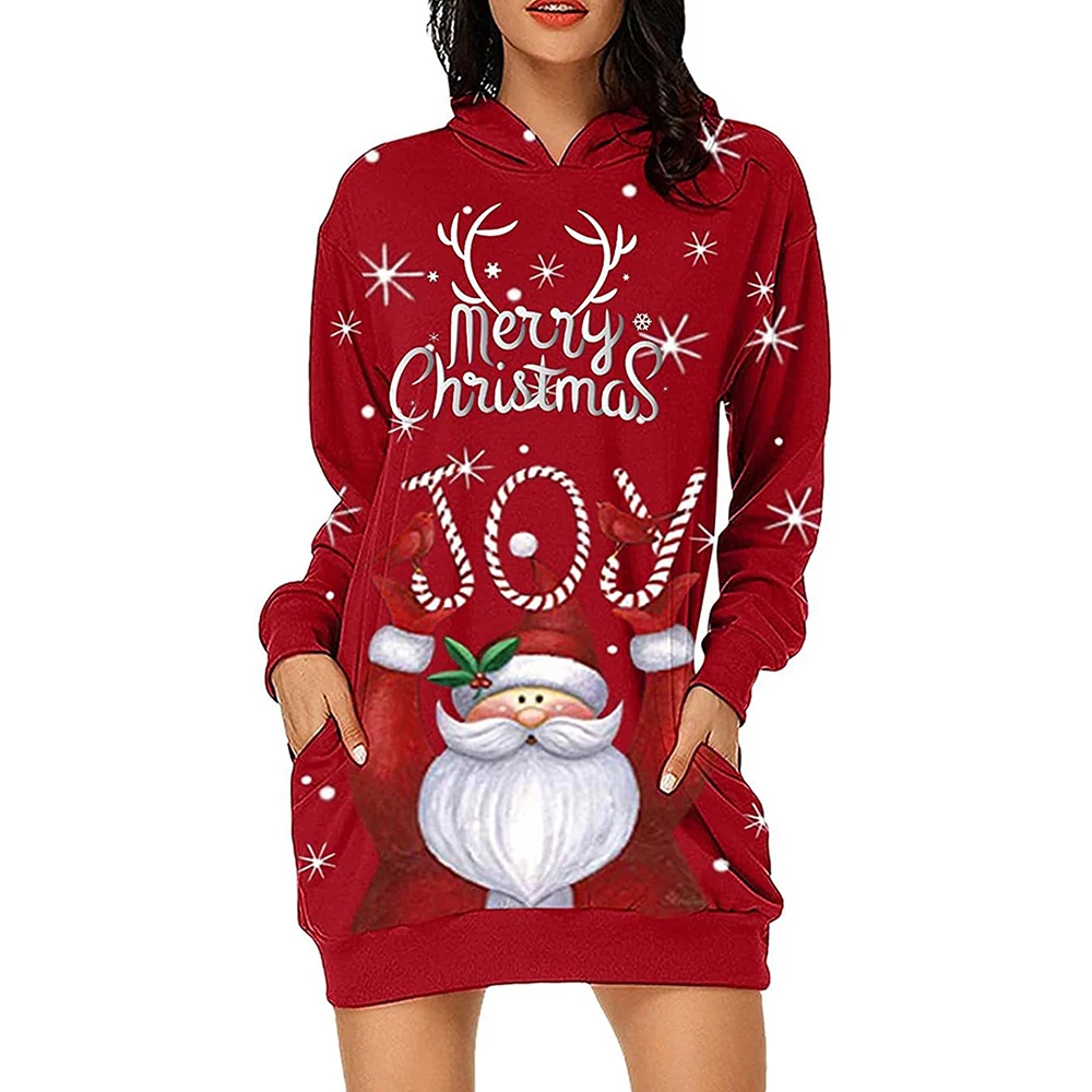 

Christmas Women Snowflower Elk Printed Long Hoodies Xmas Party Sweatshirt