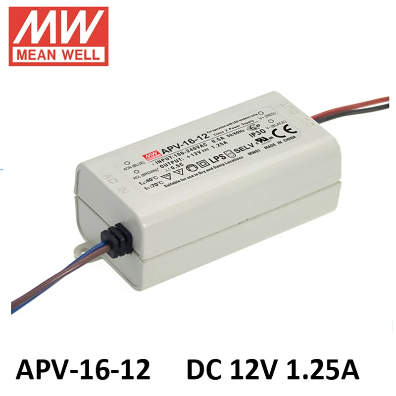блок питания регулируемый Meanwell 12 В Led постоянное напряжение привод APV 16 один выход