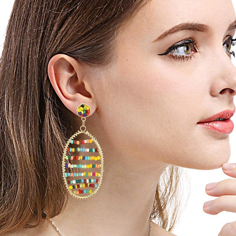

New Arrival Dangle Earrings For Women Fashion Handmade Geometric Drop Earrings Beaded Pendant Earrings Women Jewelry