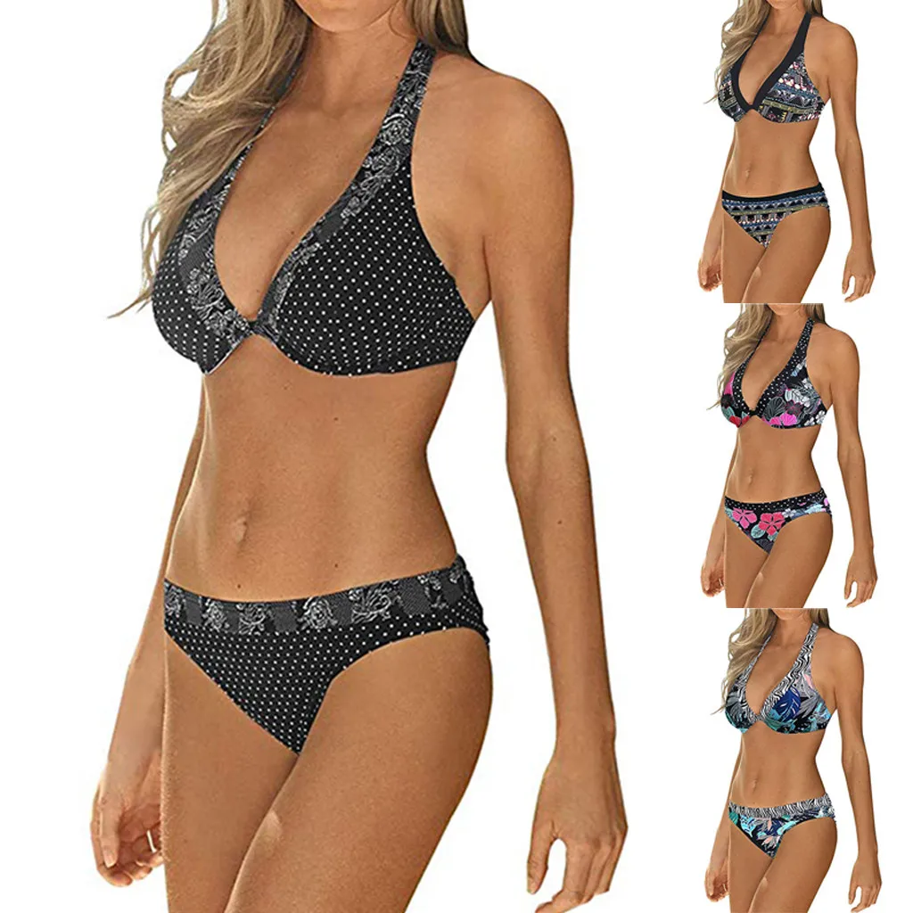 Женский купальник бикини треугольник из двух частей бюстгальтер с вкладышами