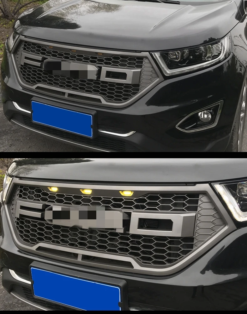 

ABS Front Middle Grille Racing Grills Honeycomb Mesh With LED Light For Ford Edge 2015 2016 2017 2018 High Quality