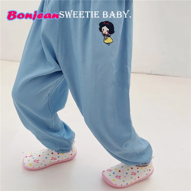 

Ice Silk Cotton Children's Elsa Pants Embroidery Frozen Cute Baby Pants Boys Girls Summer Baby Pinocchio Pajama Pant Legging