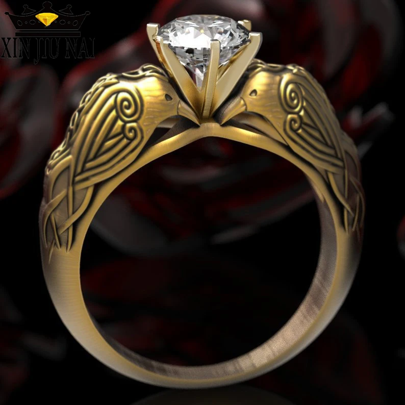 Ретро темные линии 18 К золото для вечеринки серебро 925 пробы кольца ворон