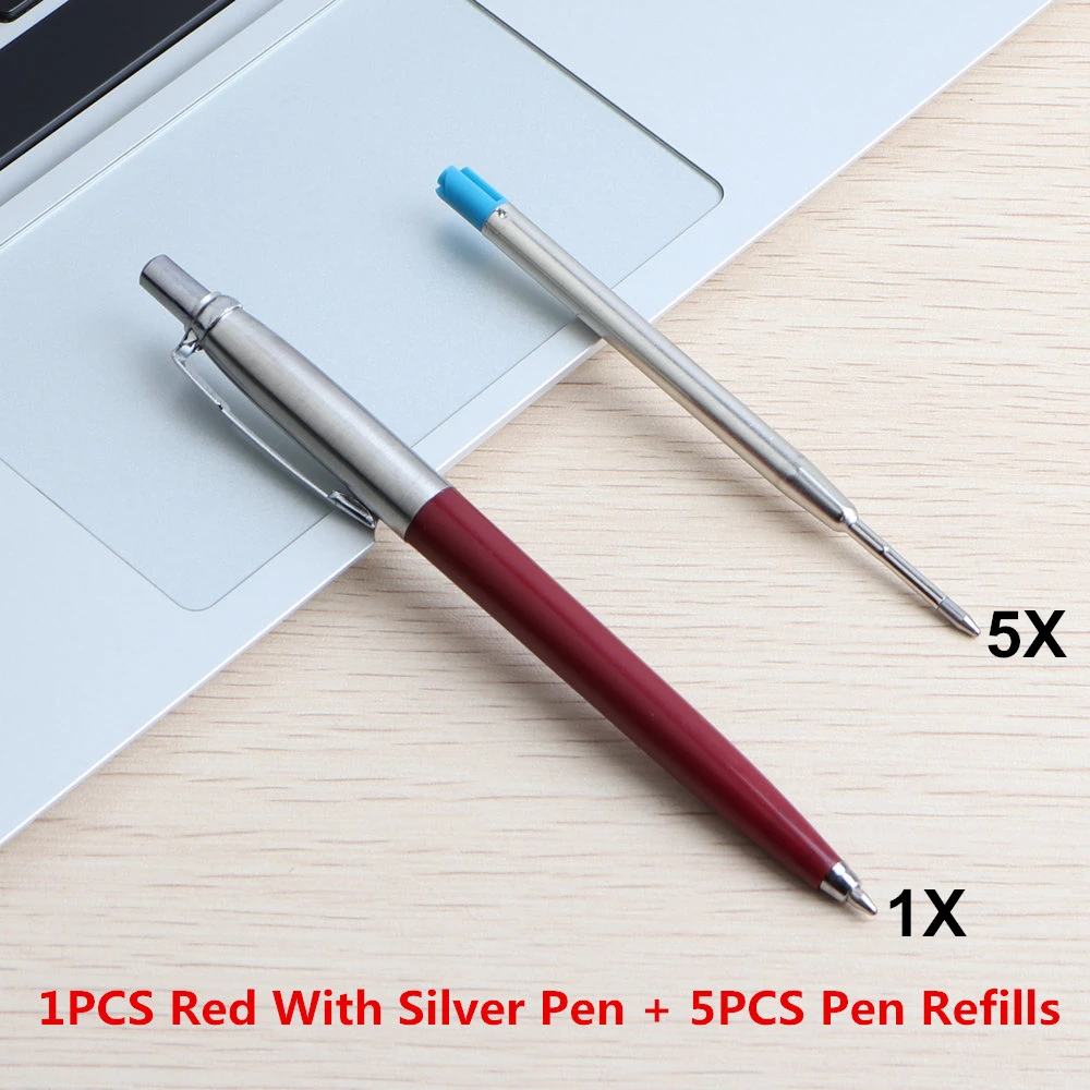 1Set Red silver 1 шт. GENKKY шариковая ручка офисная коммерческий пресс металлические шариковые ручки подарочная ручка сердечник Solventborne автоматические шариковые ручки для школы - Цвет: 1Set Red silver