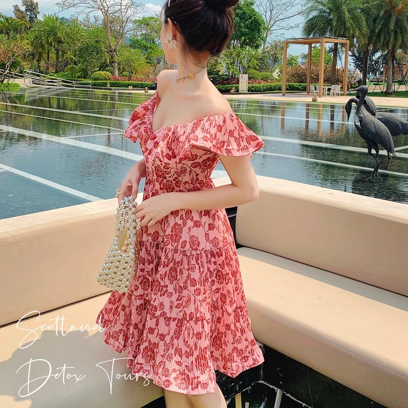 

Australia fashion floral pettiskirt dress female summer new style lotus sleeve large swing dress
