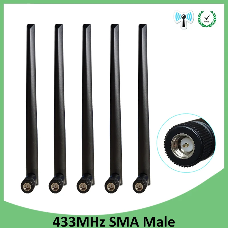 GRANDWISDOM 5pcs 433mhz antenna 5dbi sma male lora antene pbx iot module lorawan signal receiver antena high gain
