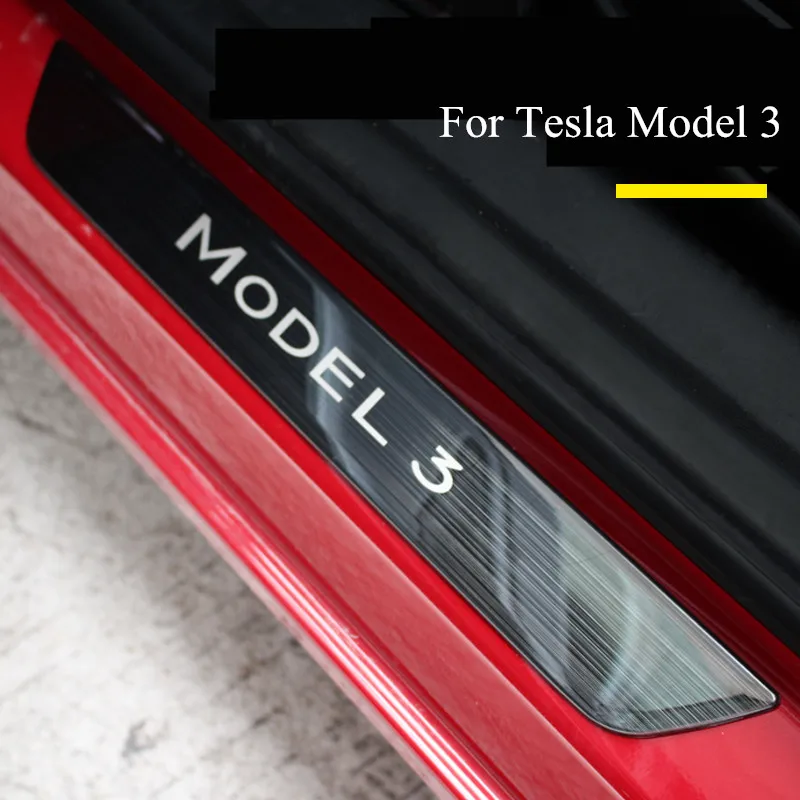 Автомобильная Накладка на порог двери из нержавеющей стали для Tesla MODEL 3