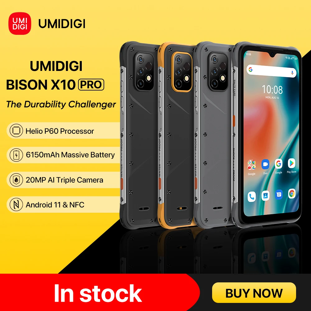 Смартфон UMIDIGI BISON X10 Pro NFC IP68 упрочненный 6 53 дюйма + 128 ГБ тройная камера 20 МП 6150 мАч -