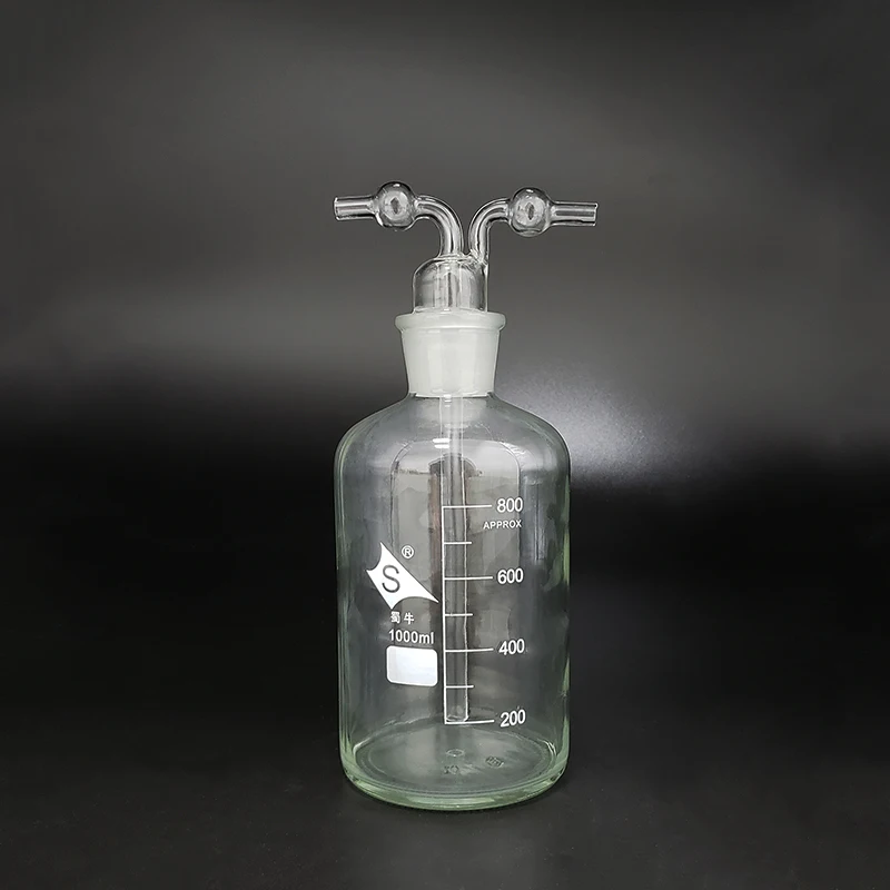 Бутылка Drechsel для мытья газов емкость 1000 мл лабораторная стеклянная бутылка