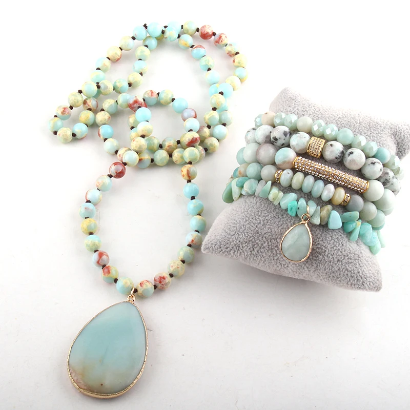 RH Модный Ювелирный Набор полудрагоценный бисерный голубой камень УЗЕЛКОВЫЙ