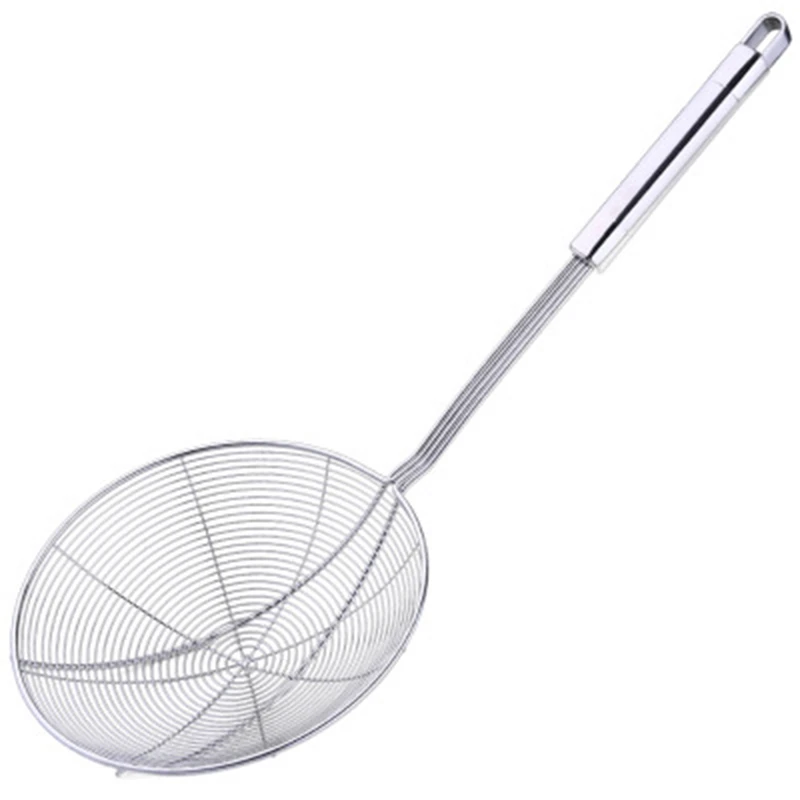 

Спиральная сетчатая ложка-скиммер с длинной ручкой, усиленные двойные спиральные шлицевые ложки для приготовления пищи и жарки