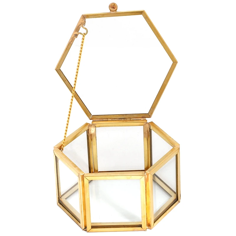 Шестигранная прозрачная стеклянная шкатулка для колец свадебных украшений